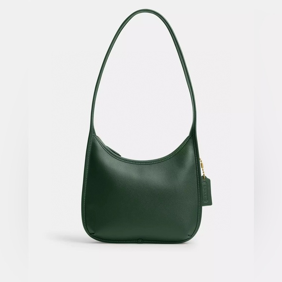 Coach Curve Zip Shoulder Bag in Brass/Hunter Green Glovetanned Leather NWT - Picture 1 of 12